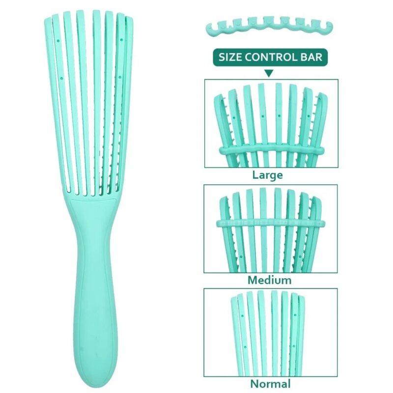 Detangling brushes in black, purple, green, pink and blue colour options
