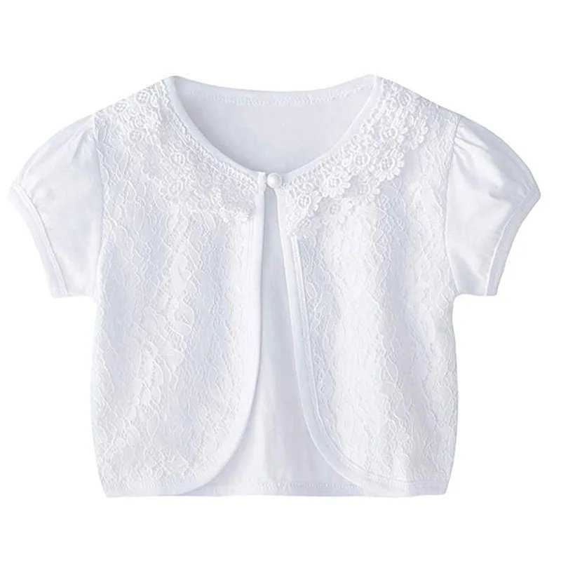 Girls white short sleeve lace bolero jacket for dress cover up