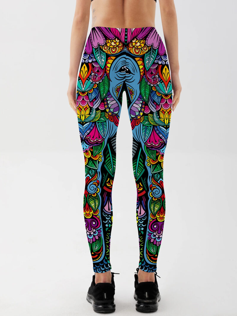 Back view of women’s elephant mandala leggings