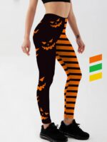 Black and orange Halloween leggings with pumpkin face print