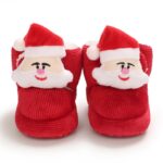 Baby Corduroy Santa Christmas Boots (4) Front view of baby corduroy Santa Christmas boots with embroidered Santa faces