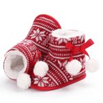 Baby Fair Isle Pom Pom Christmas booties with soft faux fur lining and festive knitted design