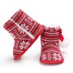Baby Fair Isle Pom Pom Christmas booties with classic Fair Isle knit and snowflake pattern