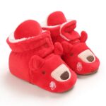 Baby teddy bear Christmas boots with soft fleece lining, snap fastening and non slip sole