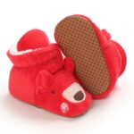 Baby teddy bear winter boots with anti slip textured sole and plush fleece lining