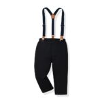 Boys Bow Tie Print Shirt and Suspenders Outfit Set - orange (4) Boys black formal trousers with adjustable navy suspenders