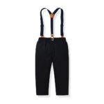 Boys Bow Tie Print Shirt and Suspenders Outfit Set - orange (5) Back view of boys black trousers with adjustable suspenders