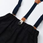 Boys Bow Tie Print Shirt and Suspenders Outfit Set - orange (6) Close up of boys suspenders attachment on black formal trousers
