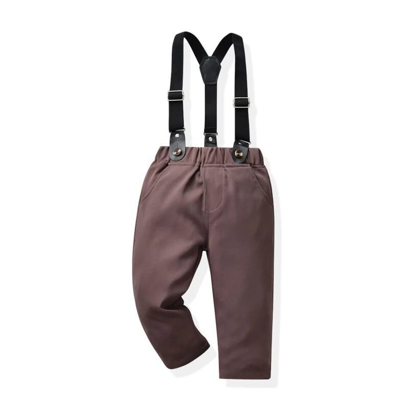 Boys brown formal trousers with detachable black adjustable suspenders