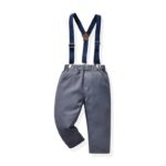 Grey boys formal trousers with adjustable navy suspenders and elasticated waistband