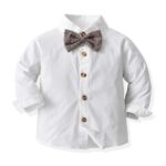 Boys White Shirt and Tweed Trousers Outfit Set 2 Boys white long sleeve formal shirt with matching tweed bow tie for babies and toddlers