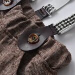 Boys White Shirt and Tweed Trousers Outfit Set 7 Close up of boys tweed trousers with adjustable suspenders and button fastening
