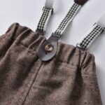 Boys White Shirt and Tweed Trousers Outfit Set 8 Close up of boys brown tweed trousers with patterned suspenders
