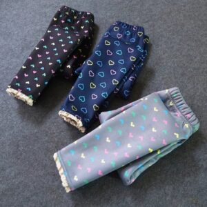 Home - Fabulous Bargains Galore Black, navy blue and grey fleece leggings for girls with colourful bubble dot print and lace trimmed ankles.