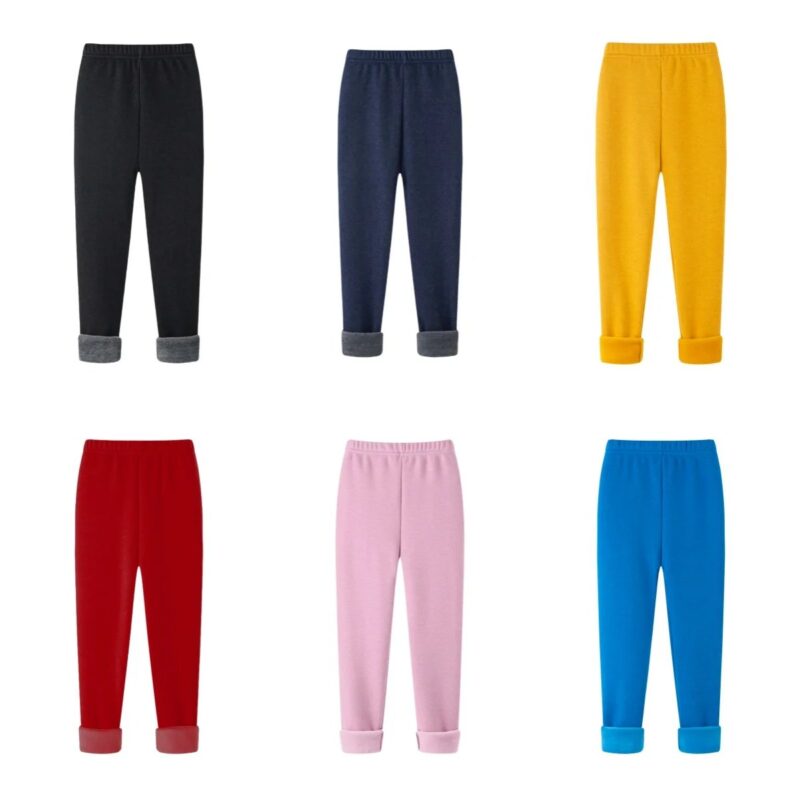 Girls classic winter fleece leggings in assorted black, navy blue, yellow, red, pink and blue colours