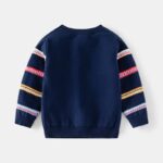Kids Christmas Reindeer Jumper - navy (2) Back view of navy kids Christmas reindeer jumper with patterned long sleeves, ribbed cuffs and ribbed hem.