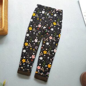 Home - Fabulous Bargains Galore Black wildflower meadow fleece leggings for girls with colourful floral print and warm brown fleece lined cuffs.