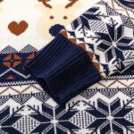 Ribbed cuff detail on navy reindeer Christmas knitted jumper