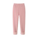 Pale pink classic fleece leggings for girls with warm lining and full length winter design