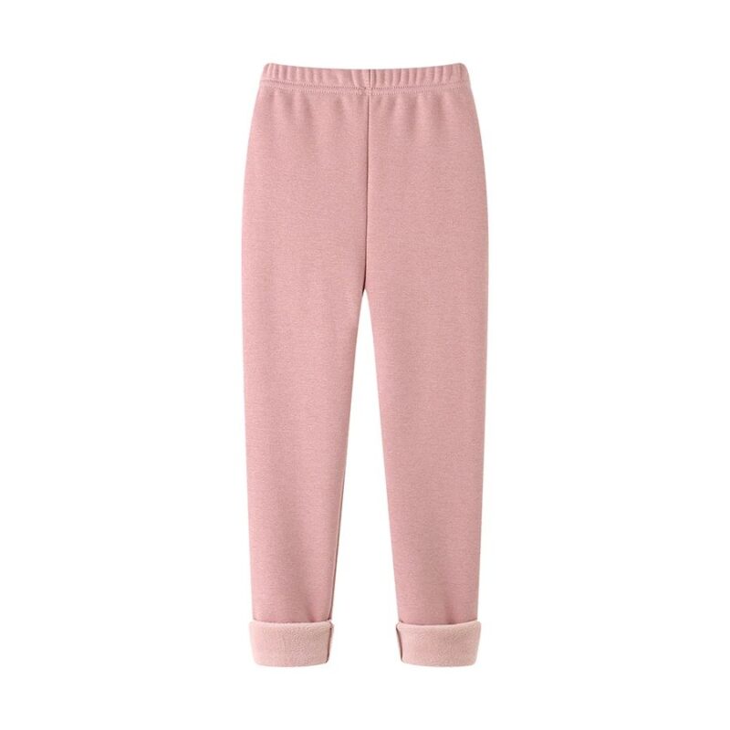 Pale pink classic fleece leggings for girls with warm lining and full length winter design